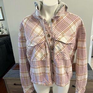 No comment pink and gray plaid hooded jacket